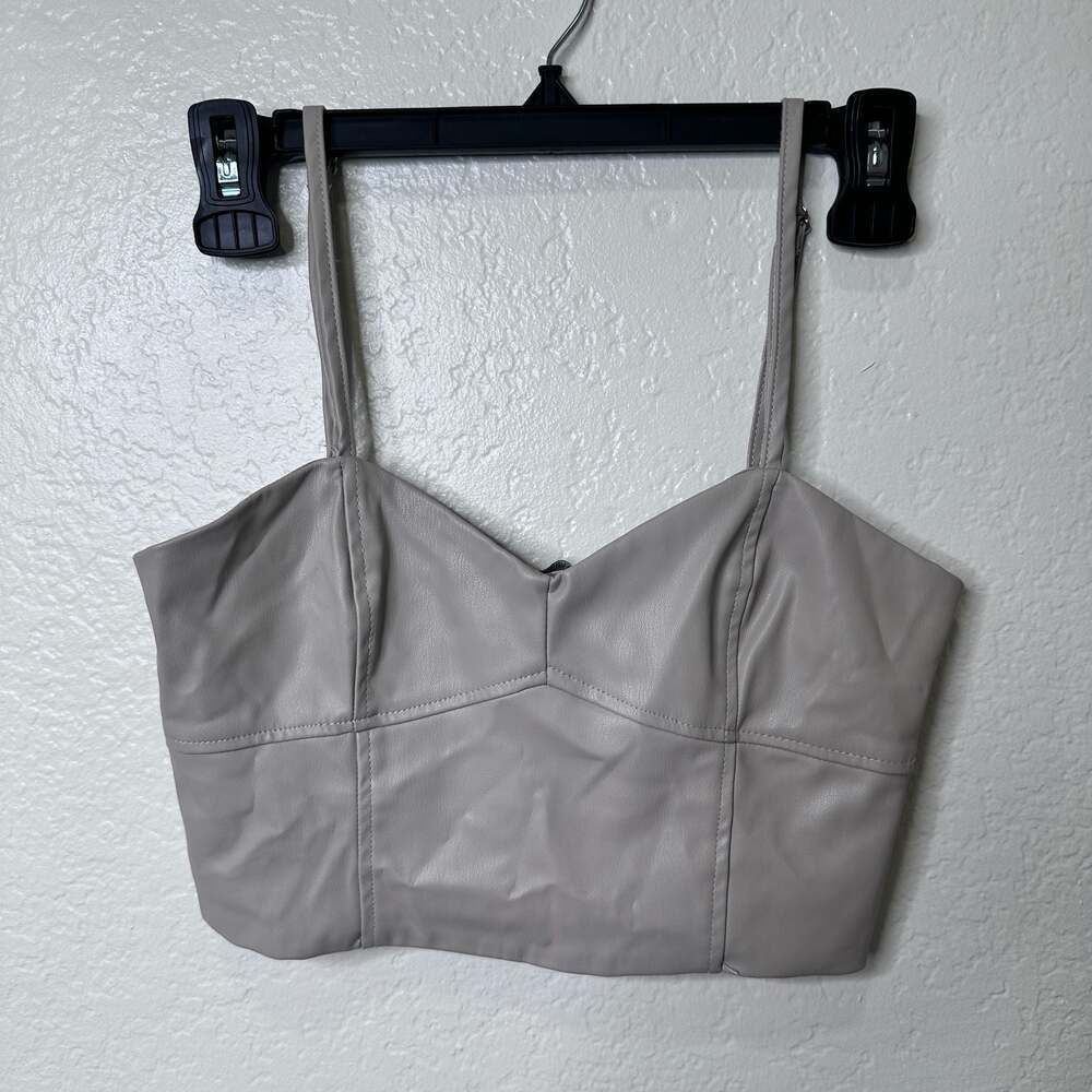 Zara Faux Leather Cropped Cami Top Stone Grey Size XS